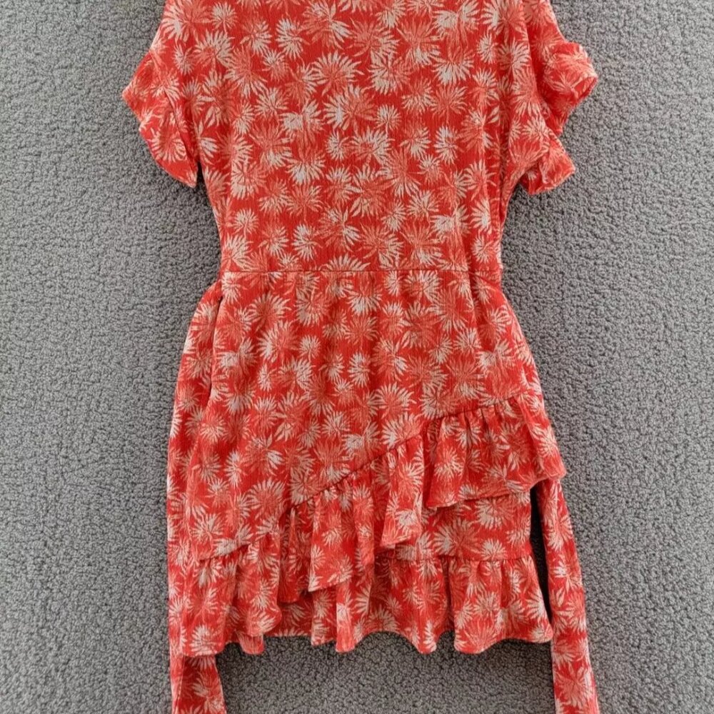 MICHAEL Michael Kors Palm Print Ruffle-Sleeve Dress Women's M Orange Back Zip